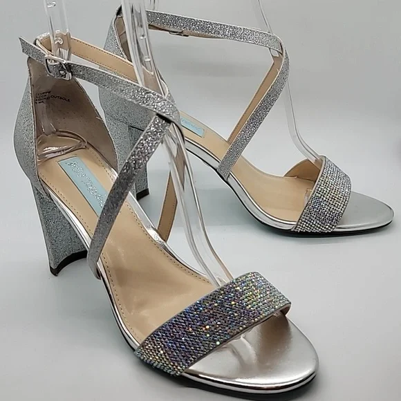 BETSEY JOHNSON sz 9 Bella bling rhinestone glitter sandal block heel AMA… - Picture 3 of 12